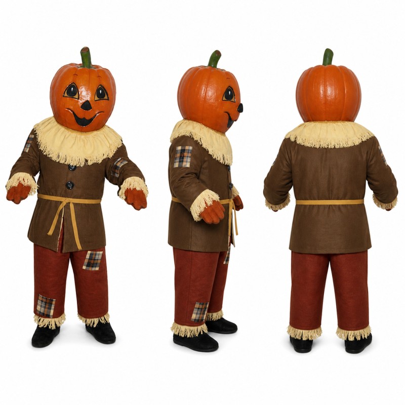 Pumpkin Scarecrow Mascot Costume in Orange and Brown Adult