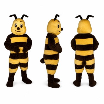 Bee Mascot Costume in Black and Yellow with Antennae Adult