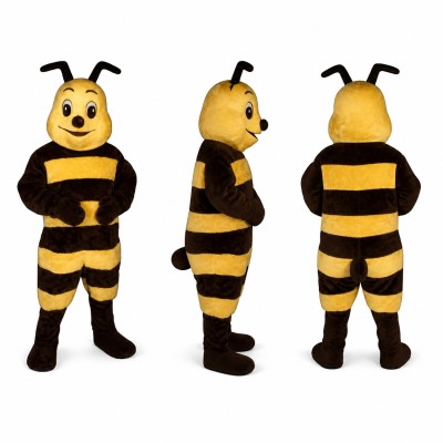 Bee Mascot Costume in Black and Yellow with Antennae Adult