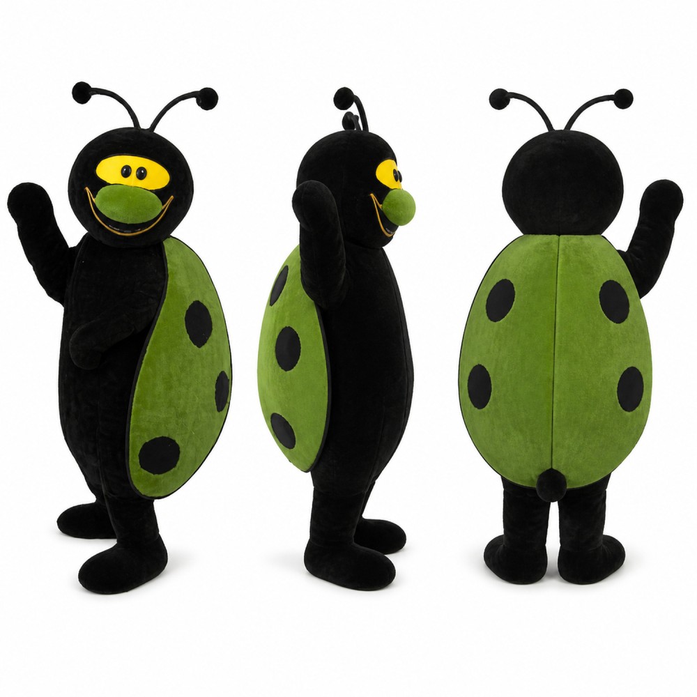 Ladybug Mascot Costume in Black and Green with Spotted Wings Adult