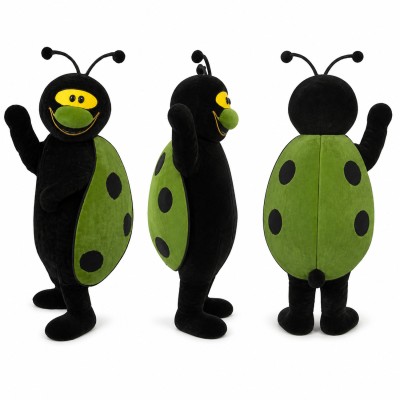Ladybug Mascot Costume in Black and Green with Spotted Wings Adult