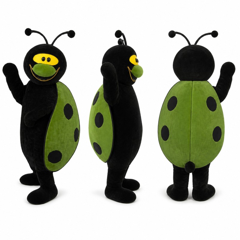 Ladybug Mascot Costume in Black and Green with Spotted Wings Adult