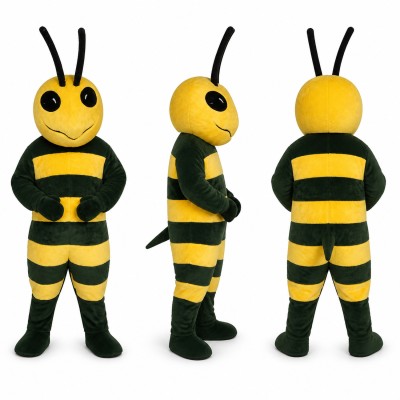 Bee Mascot Costume in Black and Yellow with Antennae Adult