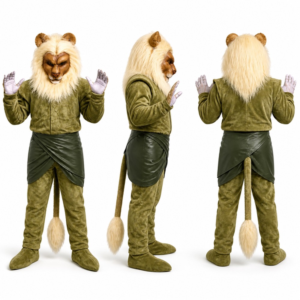Lion Mascot Costume with Beige Mane and Green Outfit Adult Lion Mascot Costume with Beige Mane and Green Outfit Adult