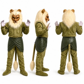 Lion Mascot Costume with Beige Mane and Green Outfit Adult
