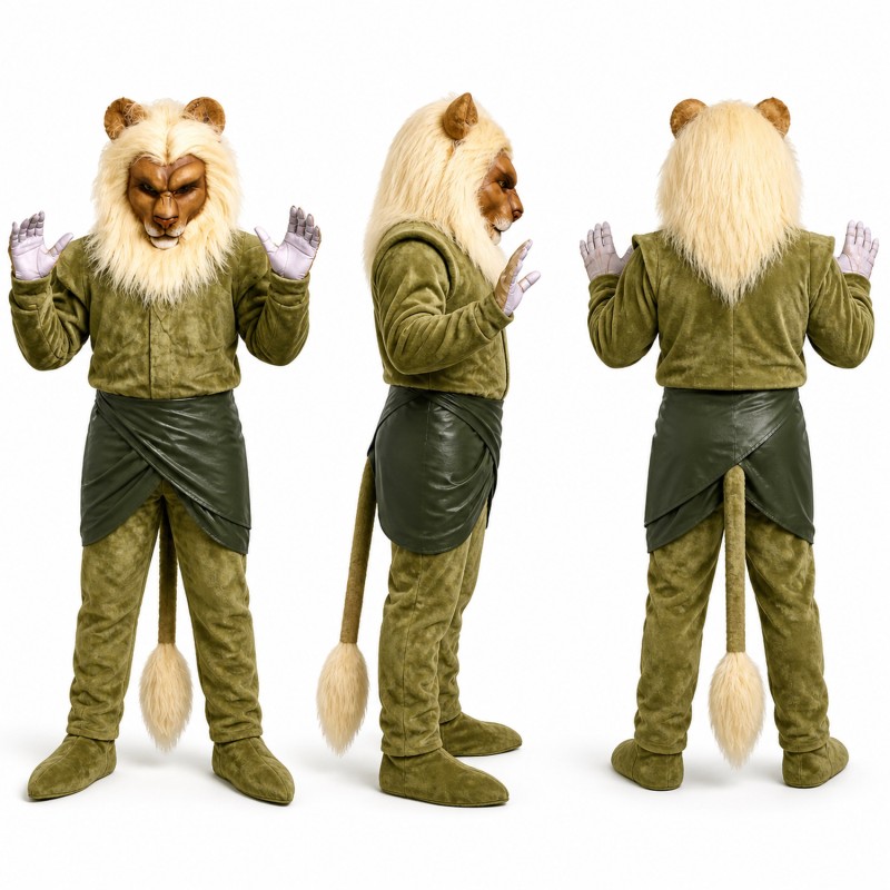 Lion Mascot Costume with Beige Mane and Green Outfit Adult