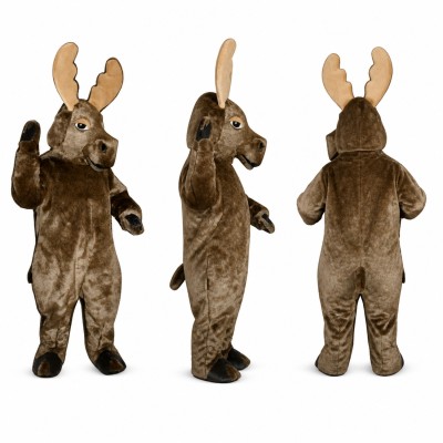 Moose Mascot Costume in Brown with Large Antlers Adult