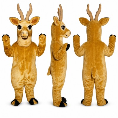 Antelope Mascot Costume in Golden Brown with Tall Horns Adult