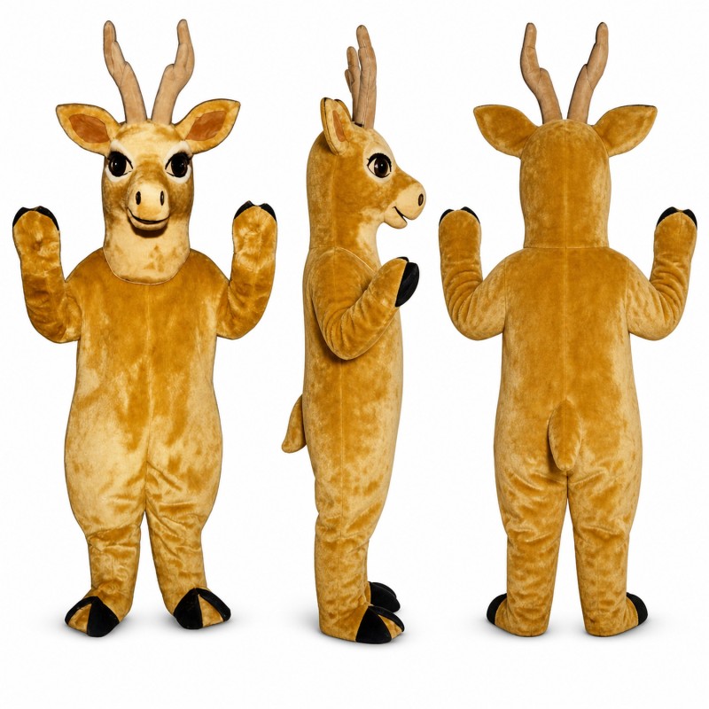 Antelope Mascot Costume in Golden Brown with Tall Horns Adult