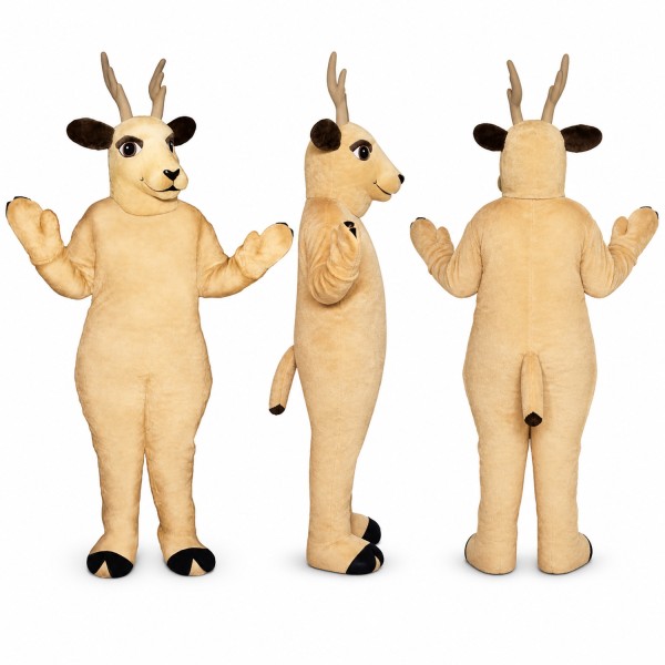 Deer Mascot Costume in Tan with Short Horns Adult