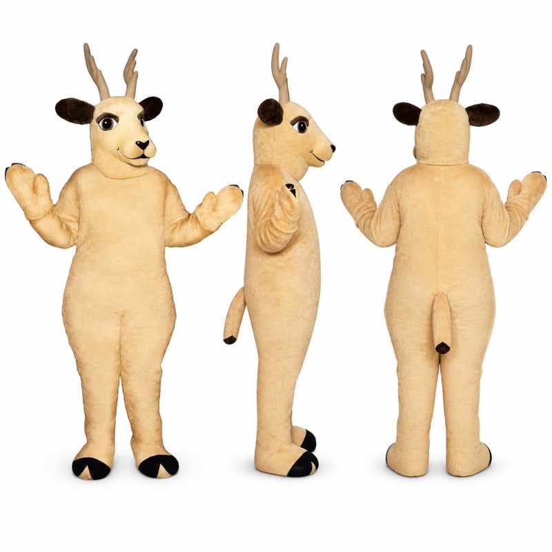 Deer Mascot Costume in Tan with Short Horns Adult