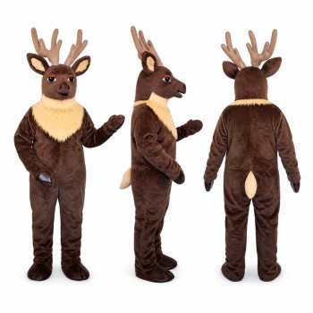 Reindeer Mascot Costume in Dark Brown with Large Antlers Adult