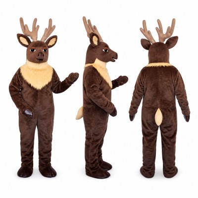 Reindeer Mascot Costume in Dark Brown with Large Antlers Adult