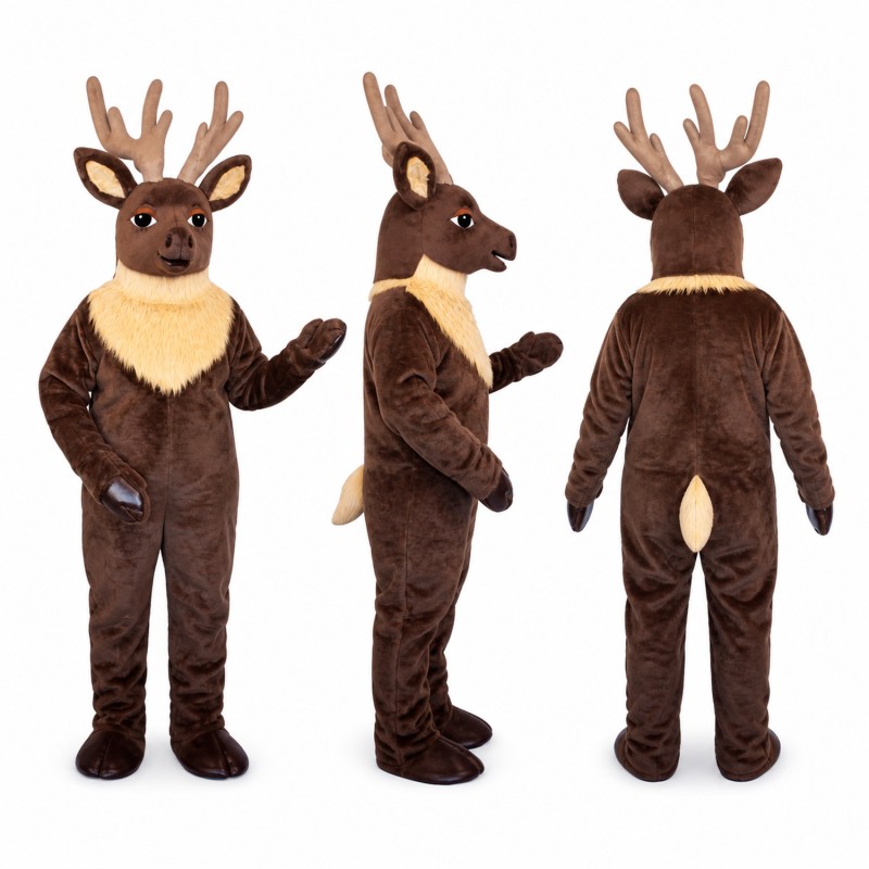 Reindeer Mascot Costume in Dark Brown with Large Antlers Adult