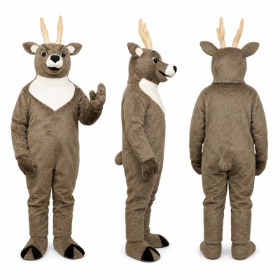 Reindeer Mascot Costume in Gray with Cream Chest Adult