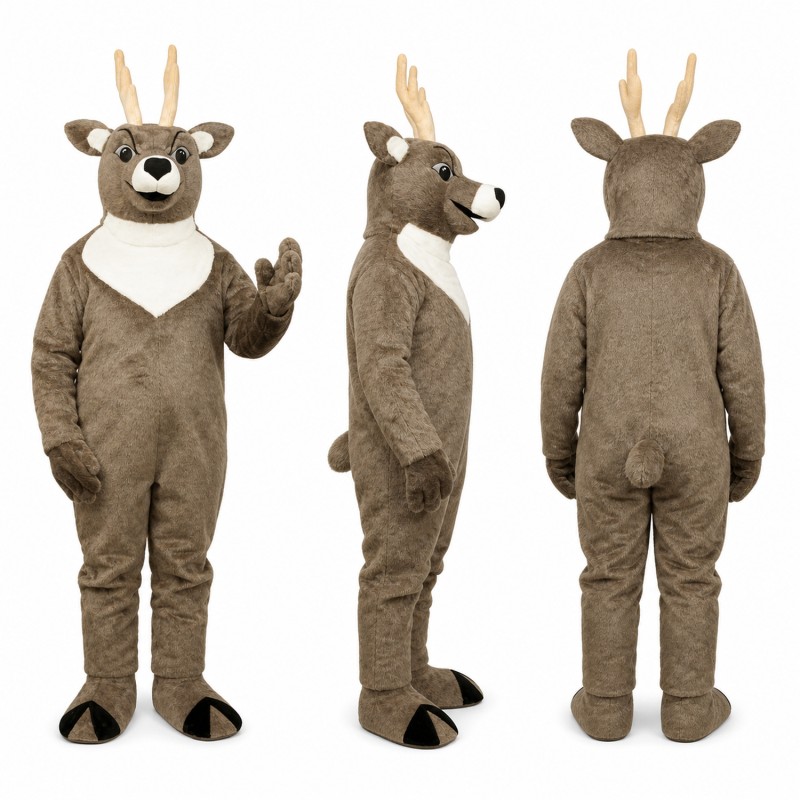 Reindeer Mascot Costume in Gray with Cream Chest Adult