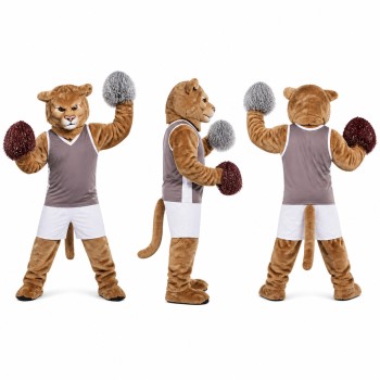 Cheetah Athlete Mascot Costume with Pom Poms and White Shorts Adult