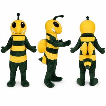 Bee Mascot Costume in Green and Yellow with Antennae Adult