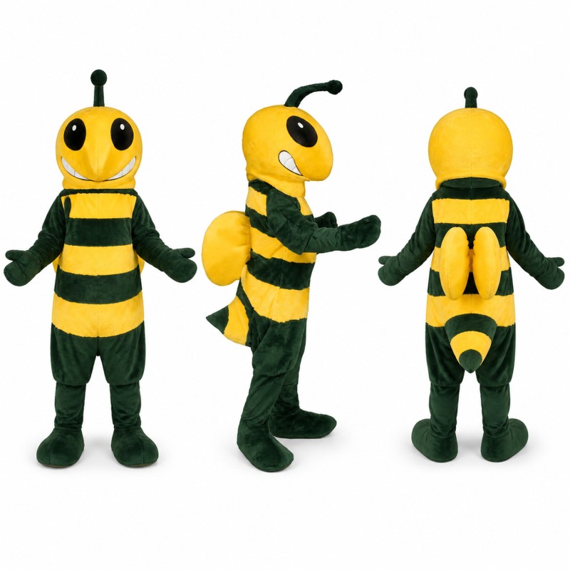 Bee Mascot Costume in Green and Yellow with Antennae Adult