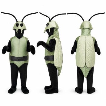Grasshopper Mascot Costume in Green and Black with Long Antennae Adult