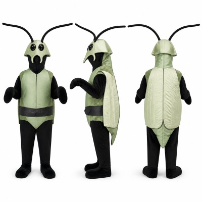 Grasshopper Mascot Costume in Green and Black with Long Antennae Adult