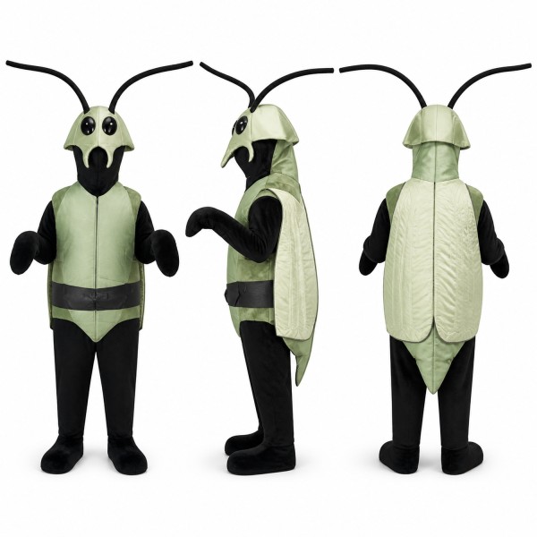 Grasshopper Mascot Costume in Green and Black with Long Antennae Adult