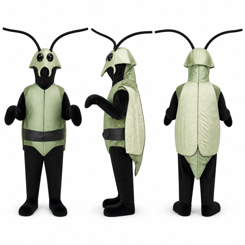 Grasshopper Mascot Costume in Green and Black with Long Antennae Adult