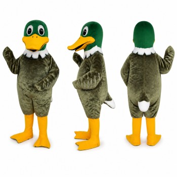 Mallard Duck Mascot Costume with Green Head and Gray Body Adult
