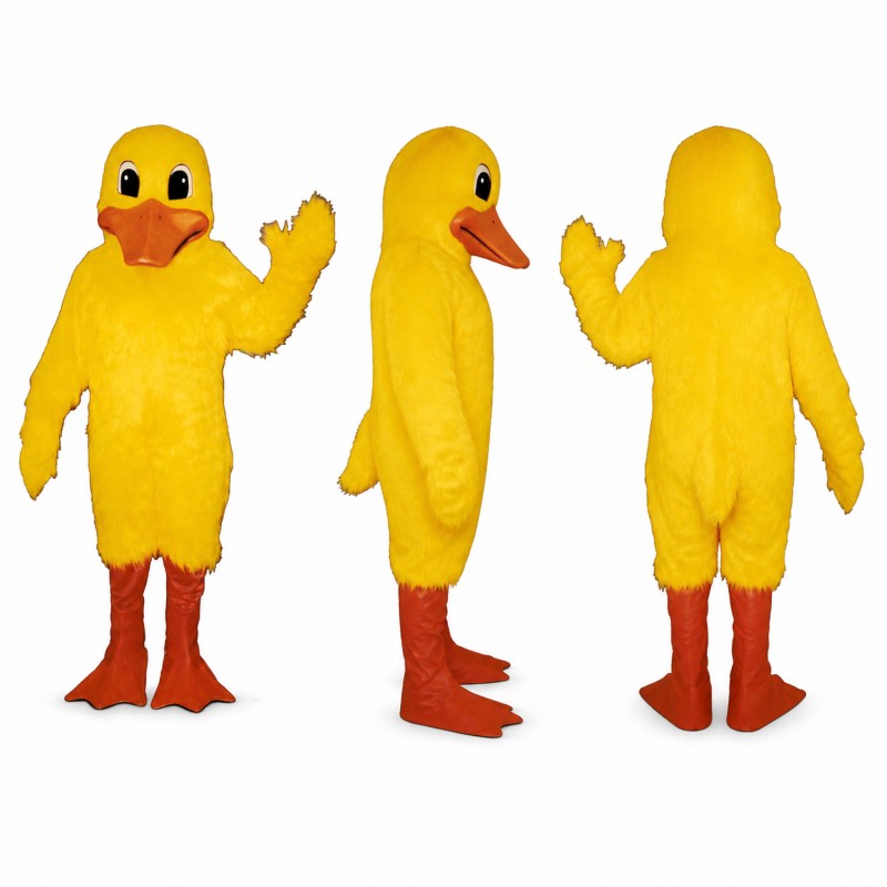 Duck Mascot Costume in Yellow with Red Orange Feet Adult