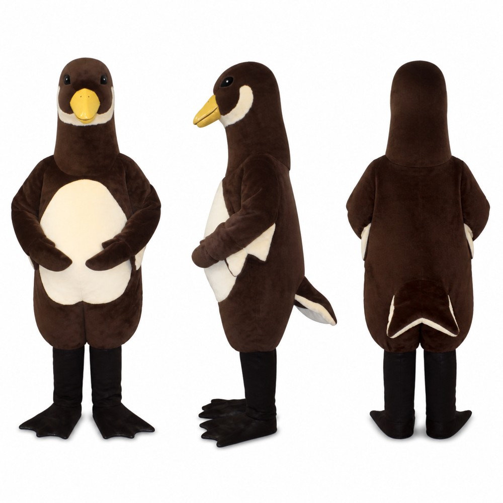 Penguin Mascot Costume in Brown with Cream Belly Adult Penguin Mascot Costume in Brown with Cream Belly Adult