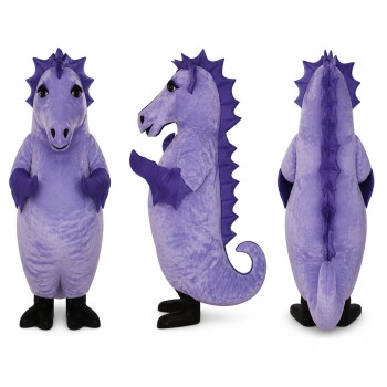 Seahorse Mascot Costume in Purple with Dark Spikes Adult
