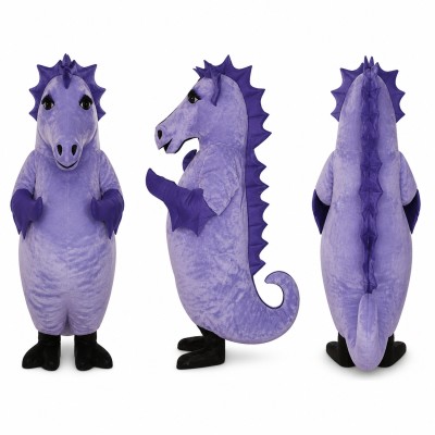Seahorse Mascot Costume in Purple with Dark Spikes Adult