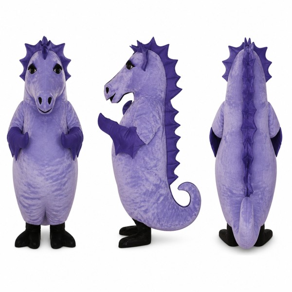 Seahorse Mascot Costume in Purple with Dark Spikes Adult