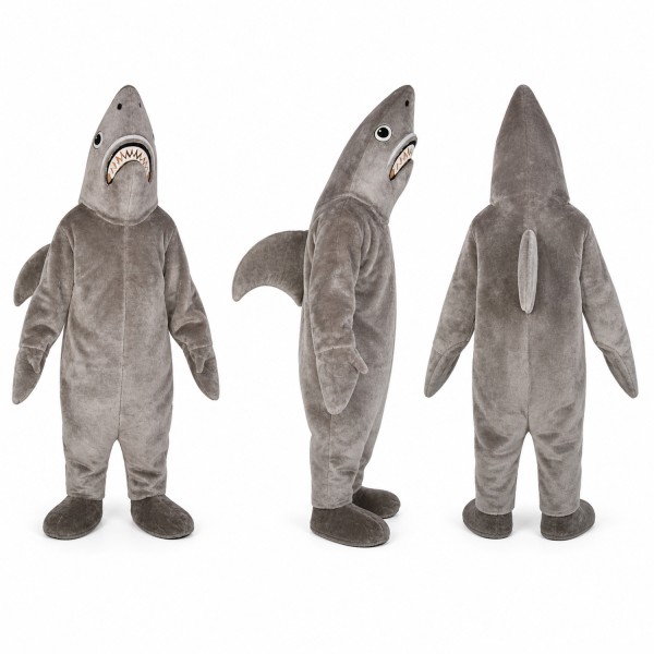 Shark Mascot Costume in Gray with White Belly Adult