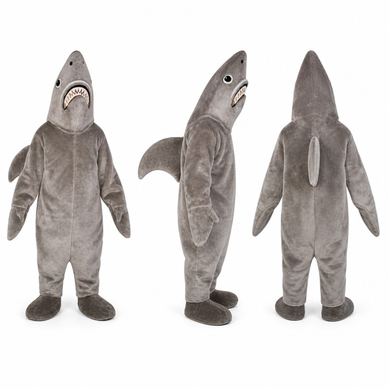 Shark Mascot Costume in Gray with White Belly Adult
