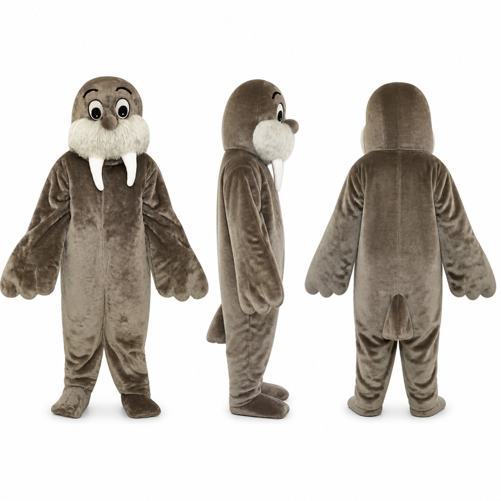 Walrus Mascot Costume in Gray with White Tusks Adult Walrus Mascot Costume in Gray with White Tusks Adult