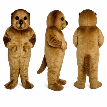 Otter Mascot Costume in Golden Brown with Dark Eye Patches Adult