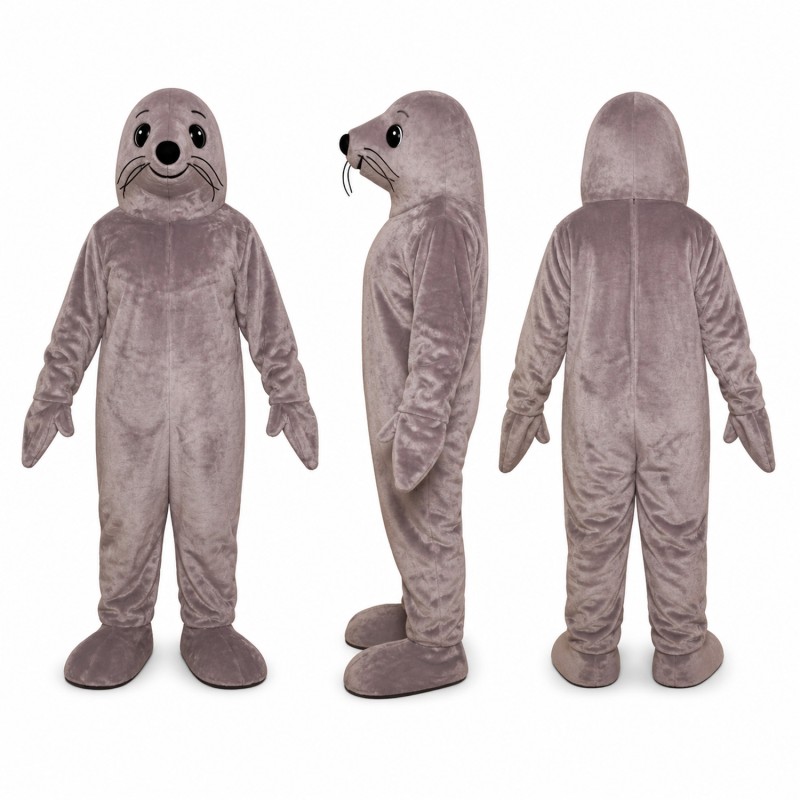 Seal Mascot Costume in Gray with Spotted Face Adult