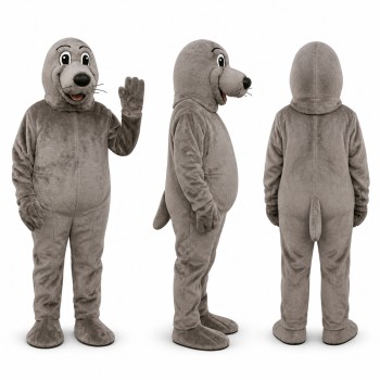 Seal Mascot Costume in Gray with Rounded Belly Adult