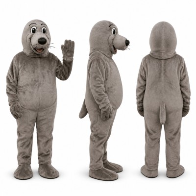 Seal Mascot Costume in Gray with Rounded Belly Adult