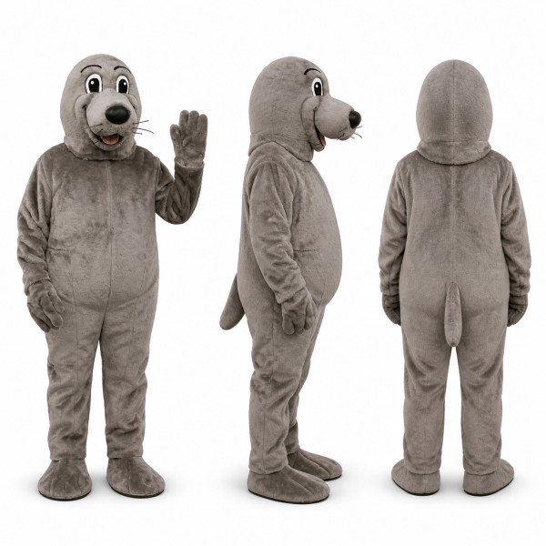 Seal Mascot Costume in Gray with Rounded Belly Adult