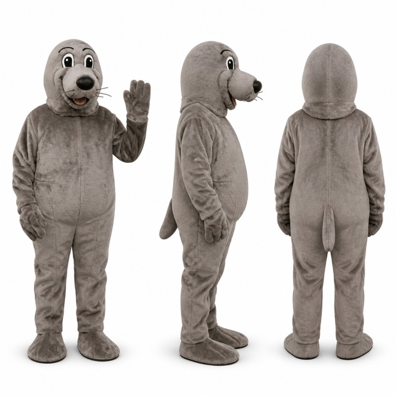 Seal Mascot Costume in Gray with Rounded Belly Adult