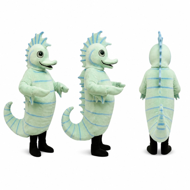 Seahorse Mascot Costume in Mint Green with Blue Spines Adult