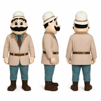 Explorer Mascot Costume in Beige Safari Outfit with White Hat Adult