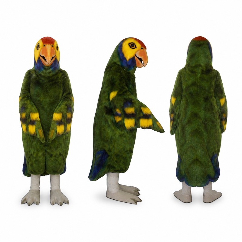 Parrot Mascot Costume in Green with Red and Yellow Head Adult