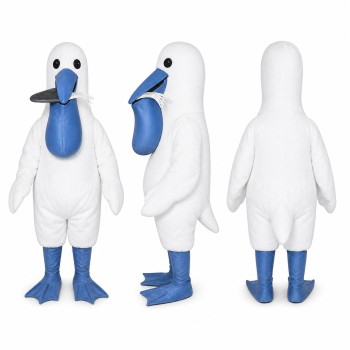 Pelican Mascot Costume in White with Blue Beak and Feet Adult