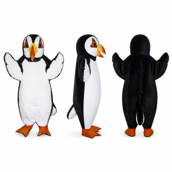 Puffin Mascot Costume in Black and White with Orange Beak Adult