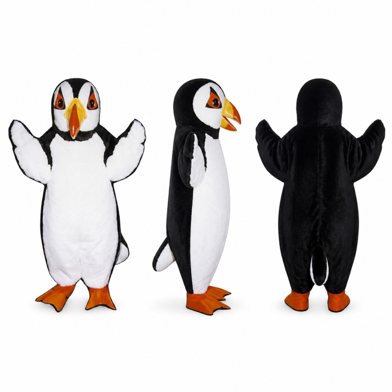 Puffin Mascot Costume in Black and White with Orange Beak Adult