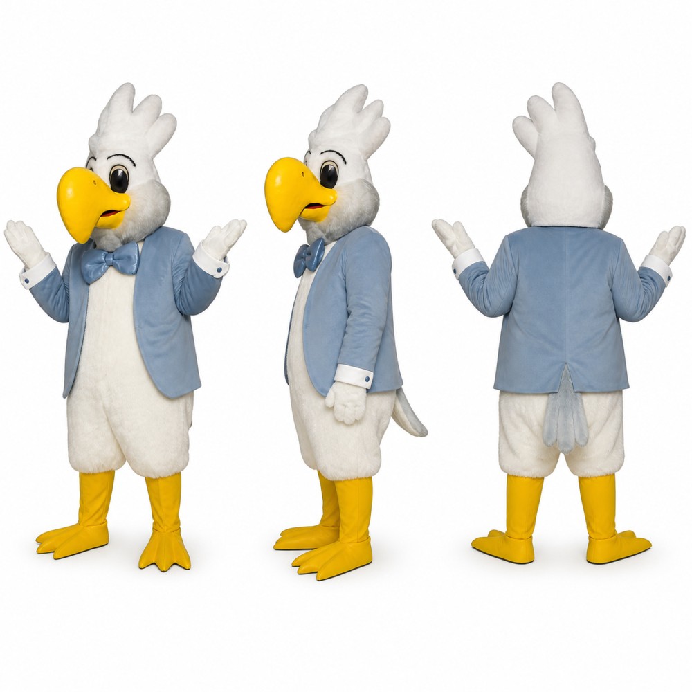 Eagle Mascot Costume in White with Blue Vest Adult