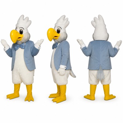 Eagle Mascot Costume in White with Blue Vest Adult